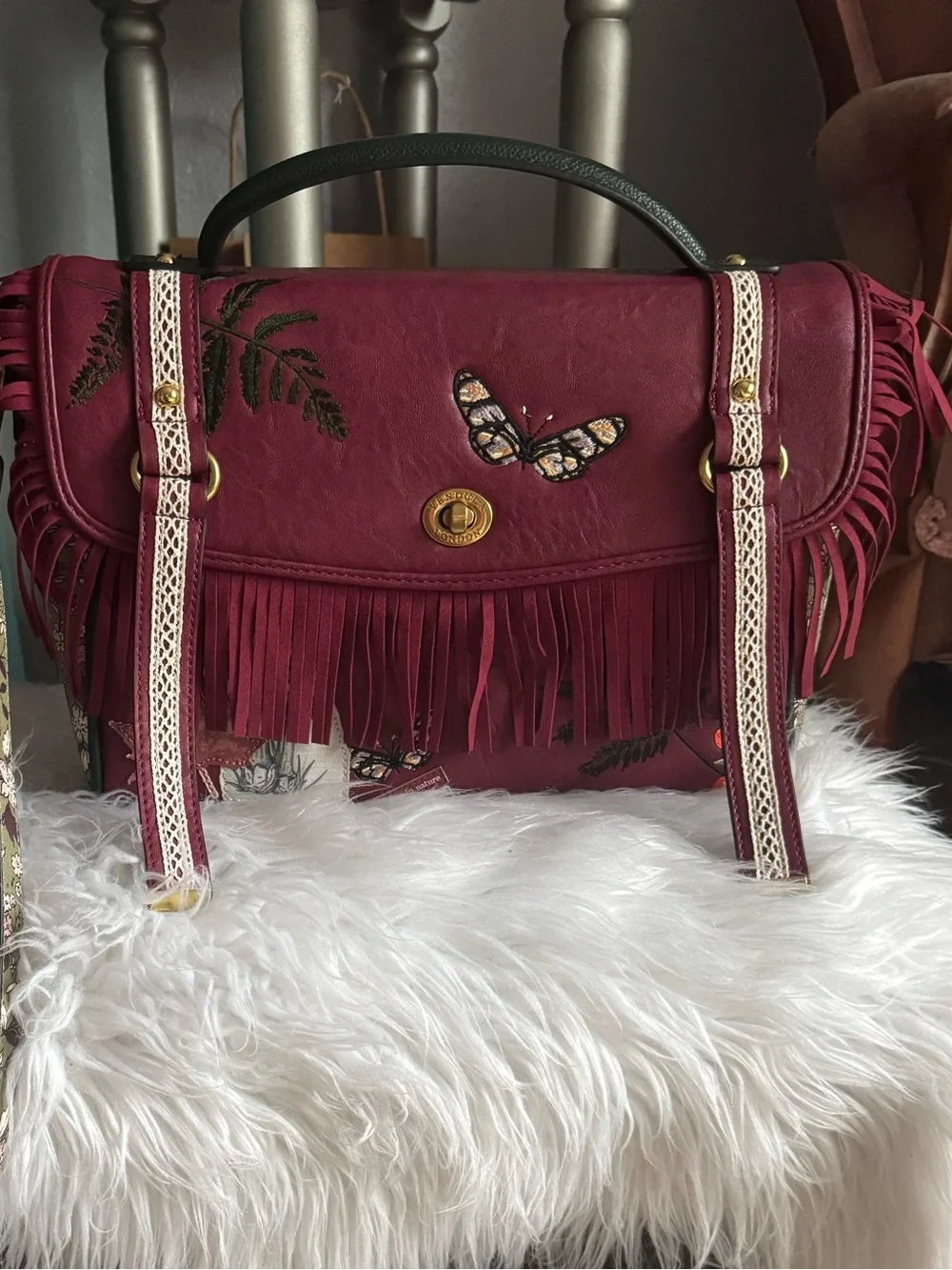 Vendula London Forest Scrapbook: Butterfly Fringe Satchel Crossbody Bag